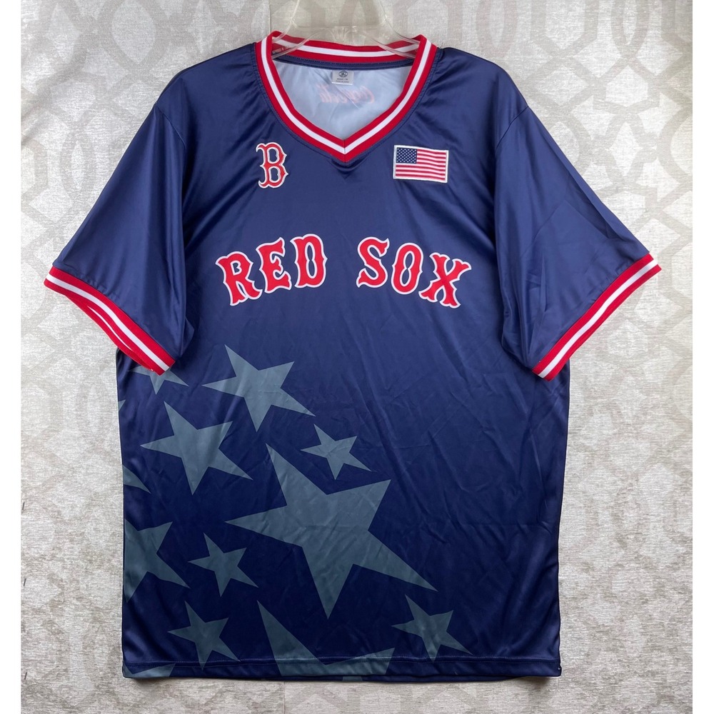 Boston Red Sox Jersey Men XL Navy Blue Excellent Coca-Cola Stars USA Flag MLB - Picture 8 of 9